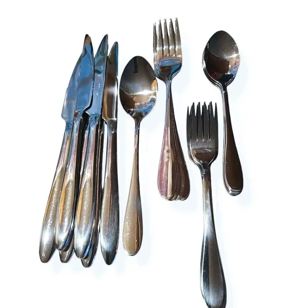 Stainless Steel Flatware 25 pc Glossy Teaspoons, Forks, Dinner‎ Knives
